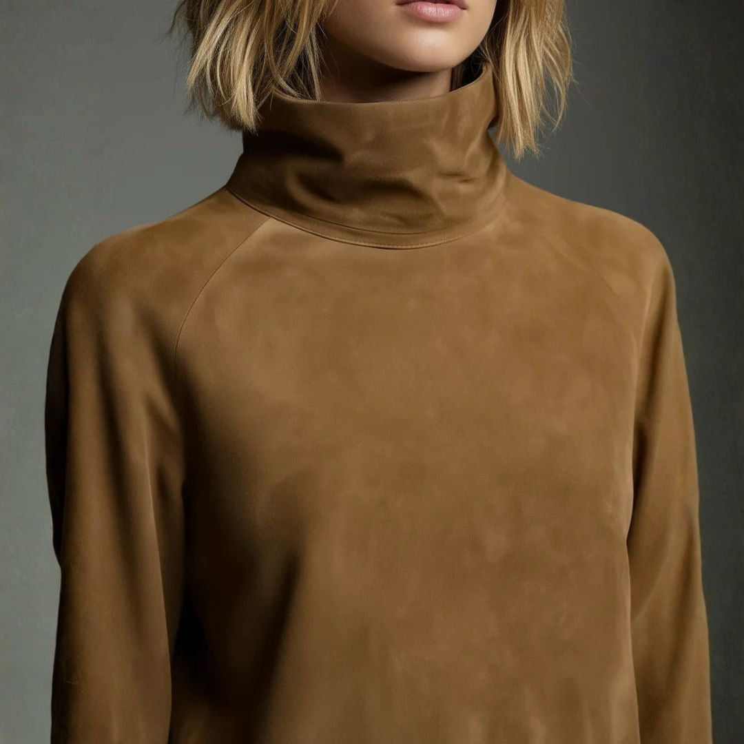 Lena&James™ | Loose Suede Mini Dress with High Collar