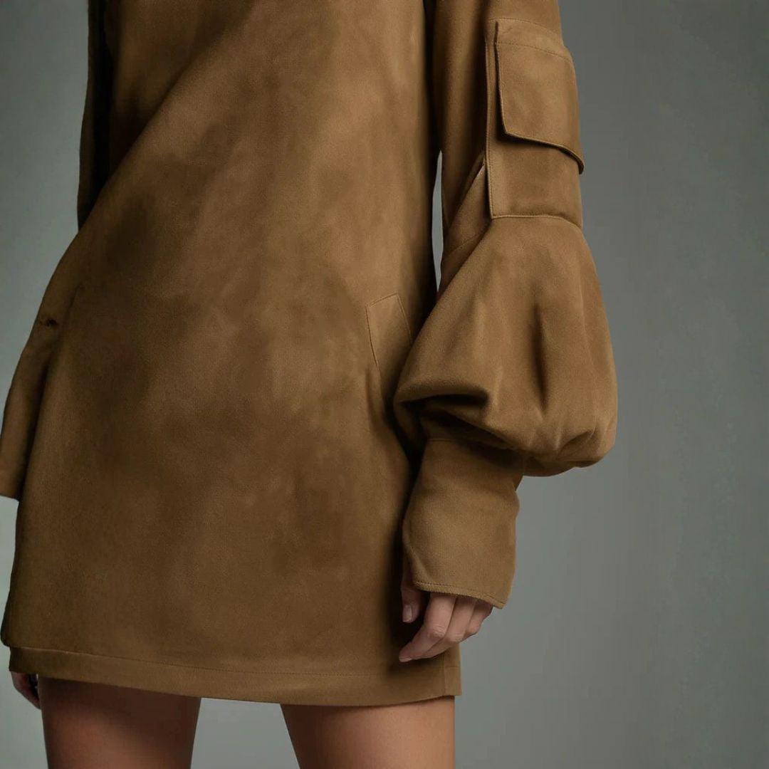 Lena&James™ | Loose Suede Mini Dress with High Collar