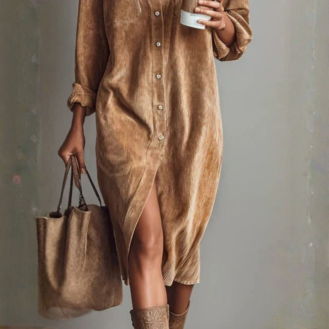 Lena&James™ | Elegant and Flowing Midi Dress in Corduroy