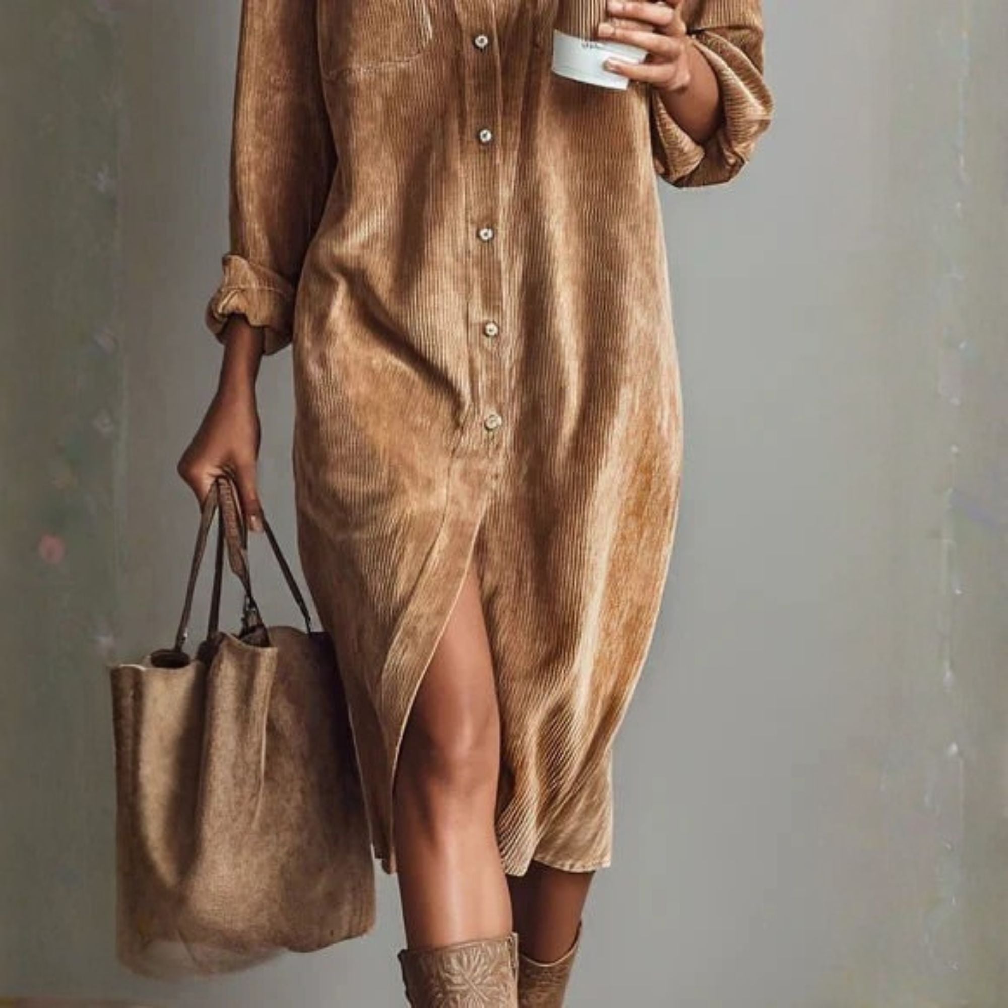 Lena&James™ | Elegant and Flowing Midi Dress in Corduroy