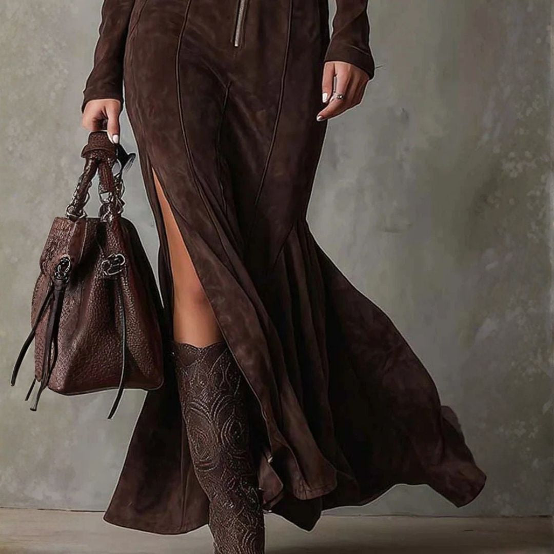 Lena&James™ | Long Brown Suede Dress